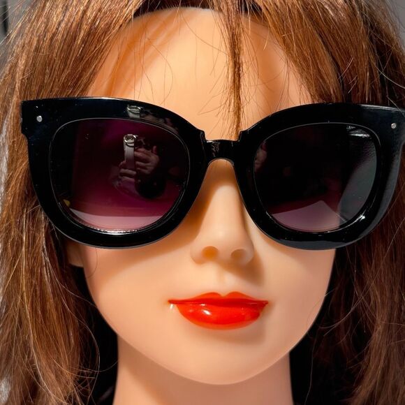 1636 NEW Oversized Black Cat Eye Sunglasses UV Protection Sexy Chic Style - Picture 1 of 9